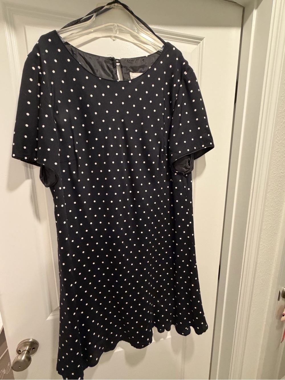 S.L. Fashions Navy Blue Dress with White Polka Dots